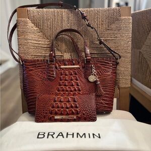 Brahmin Chestnut Croc-Embossed Tote with Matching Wristlet